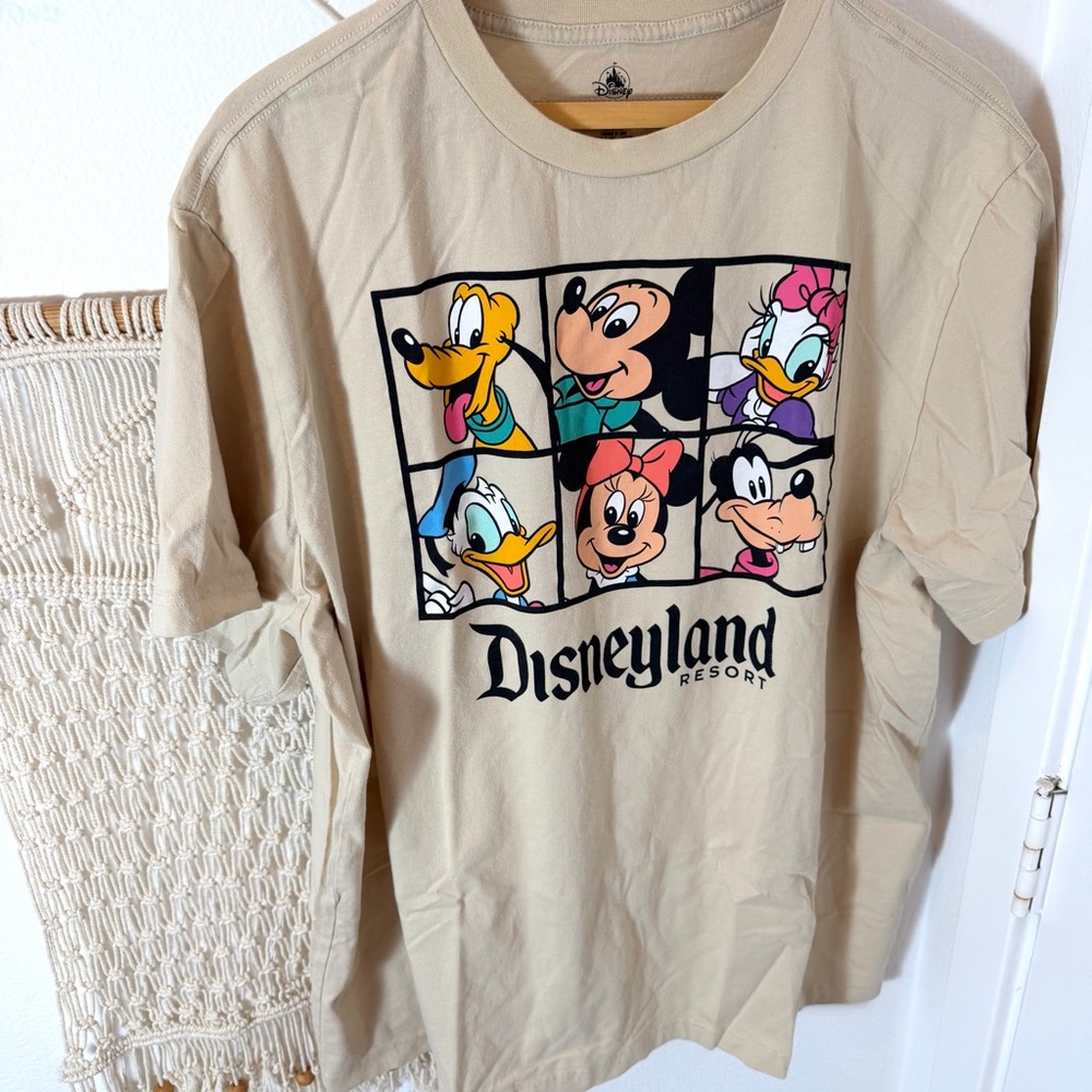 Disney Beige Tan Disneyland Resort Mickey and Friends Character Grid Vintage Tee